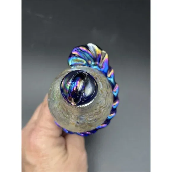 Hand Blown Art Glass Iridescent Oil Slick Plum Bob Teardrop Ornament Sun Catcher - Picture 11 of 14